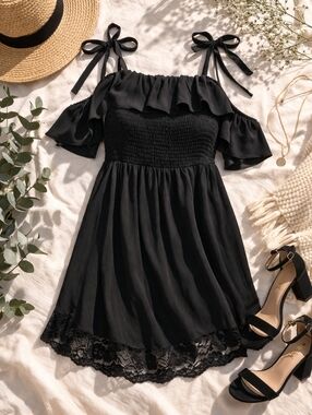 Torrid Black Lace Ruffle Dress Off Shoulder Smocked Flowy Date Night